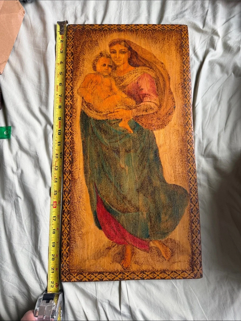 Vintage Religious Madonna and Child Wood Wall Art